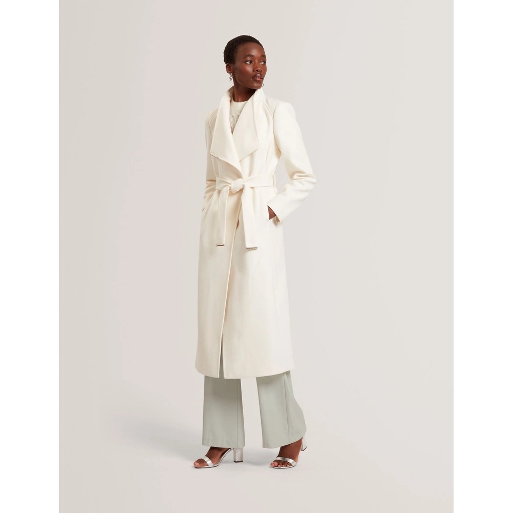 NEW TED BAKER Rosell Ivory Wool Cashmere Belted Wrap Coat Size 3 US 8 NWT